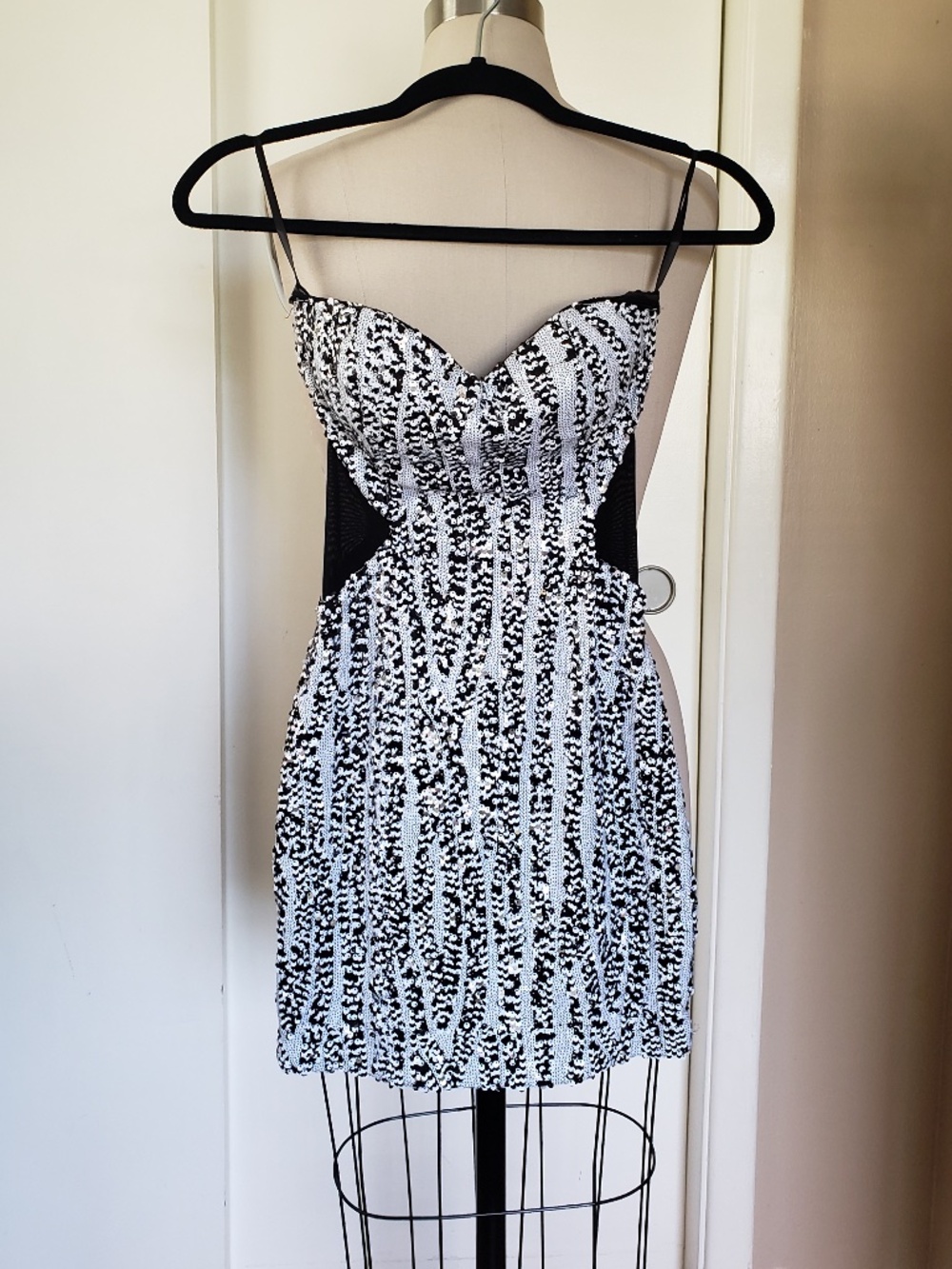 Bebe Black & White Sparkling Mini Dress Size XS